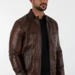 Küba Erkek Kahverengi Kısa Hakiki Deri Ceket