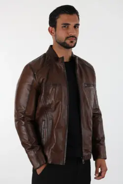 Küba Erkek Kahverengi Kısa Hakiki Deri Ceket