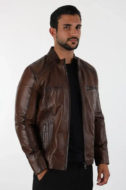 Küba Erkek Kahverengi Kısa Hakiki Deri Ceket