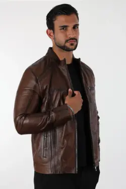 Küba Erkek Kahverengi Kısa Hakiki Deri Ceket