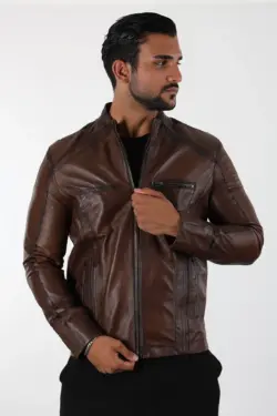 Küba Erkek Kahverengi Kısa Hakiki Deri Ceket