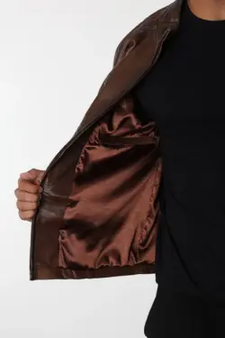 Küba Erkek Kahverengi Kısa Hakiki Deri Ceket