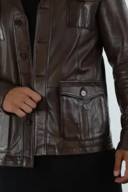 Lucca Erkek Kahverengi Kısa Hakiki Deri Ceket