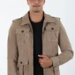 Petra Erkek Bej Kısa Hakiki Deri Ceket