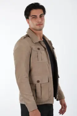 Petra Erkek Bej Kısa Hakiki Deri Ceket