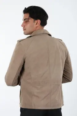 Petra Erkek Bej Kısa Hakiki Deri Ceket