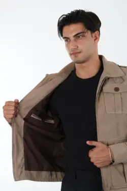 Petra Erkek Bej Kısa Hakiki Deri Ceket