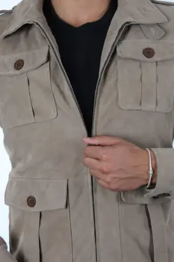 Petra Erkek Bej Kısa Hakiki Deri Ceket