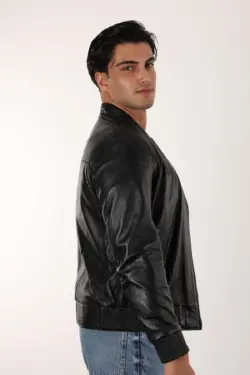 Robert Erkek Siyah Kısa Hakiki Deri Ceket - Görsel 2