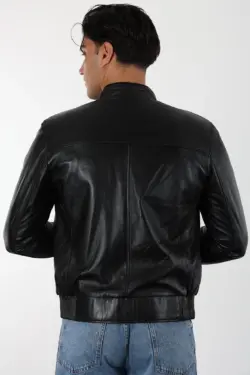 Robert Erkek Siyah Kısa Hakiki Deri Ceket