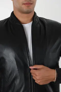Robert Erkek Siyah Kısa Hakiki Deri Ceket