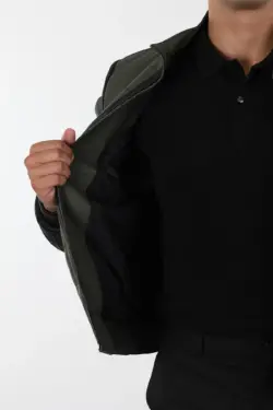 Tayga Erkek Yeşil Kısa Hakiki Deri Ceket