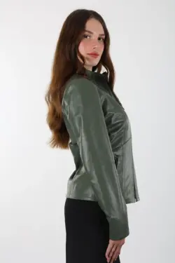Turmalin Kısa Yeşil Kadın Hakiki Deri Ceket