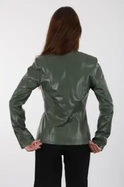 Turmalin Kısa Yeşil Kadın Hakiki Deri Ceket