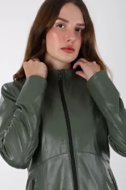 Turmalin Kısa Yeşil Kadın Hakiki Deri Ceket