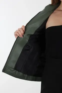 Turmalin Kısa Yeşil Kadın Hakiki Deri Ceket