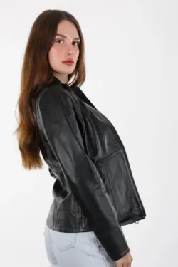 Turmalin Siyah Kadın Hakiki Deri Ceket
