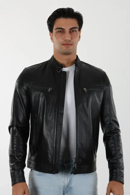 Varombe Erkek Siyah Kısa Hakiki Deri Ceket