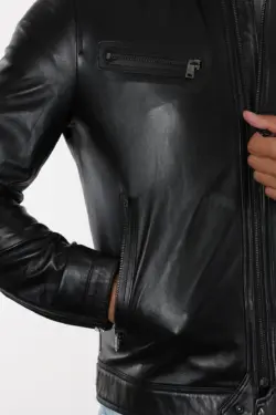 Varombe Erkek Siyah Kısa Hakiki Deri Ceket