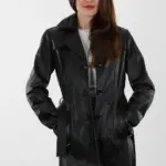 Zig Siyah Uzun Kadın Hakiki Deri Ceket