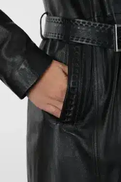 Zig Siyah Uzun Kadın Hakiki Deri Ceket