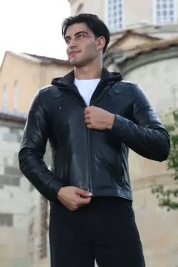 Calı Erkek Siyah Kısa Hakiki Deri Ceket