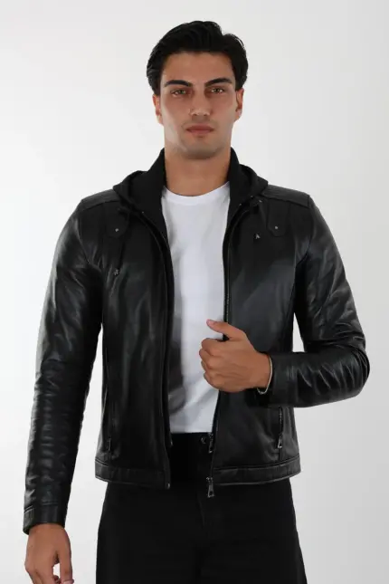 Calı Erkek Siyah Kısa Hakiki Deri Ceket