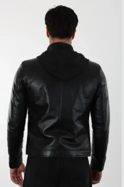 Calı Erkek Siyah Kısa Hakiki Deri Ceket - Görsel 3