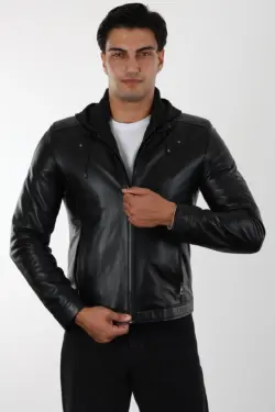 Calı Erkek Siyah Kısa Hakiki Deri Ceket