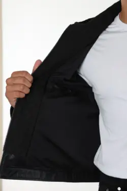 Calı Erkek Siyah Kısa Hakiki Deri Ceket