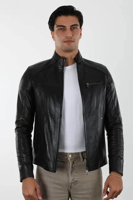 Küba Erkek Siyah Kısa Hakiki Deri Ceket