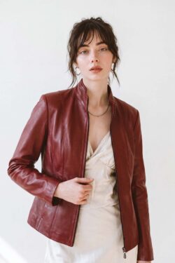 Cherry Kısa Kırmızı Kadın Deri Ceket