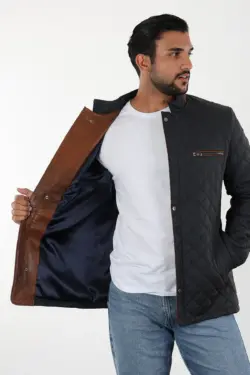 Denha Hakiki Lacivert Erkek Kısa Deri Ceket - Görsel 6