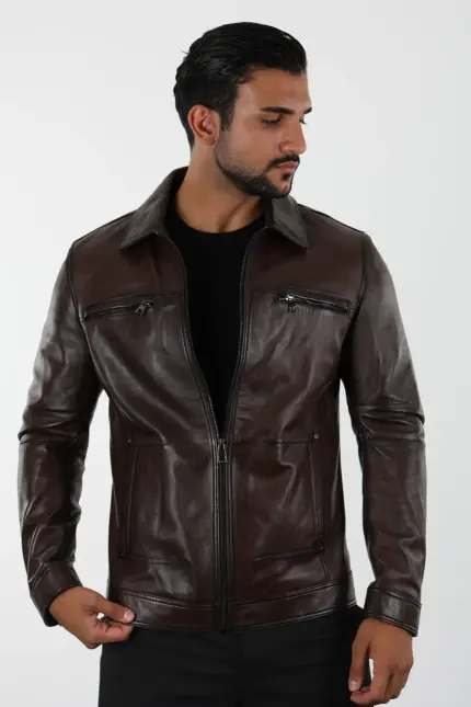 Balos Erkek Kahverengi Kısa Hakiki Deri Ceket