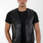 Siyah Erkek Hakiki Deri Yelek 016