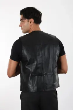 Siyah Erkek Hakiki Deri Yelek 016 - Görsel 4