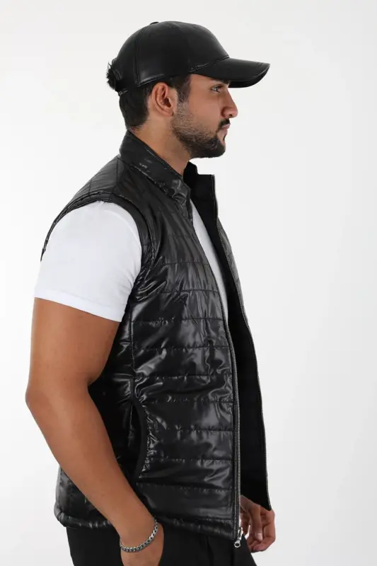 3506 Erkek Siyah Hakiki Deri Yelek