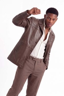 Danny Erkek Kahverengi Kısa Hakiki Deri Ceket