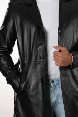 Apolda Erkek Siyah Uzun Hakiki Deri Kaban