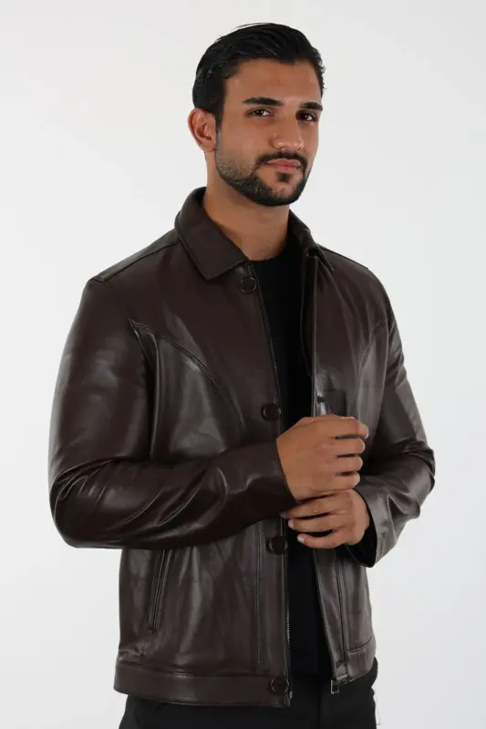 Atlanta Erkek Kahverengi Kısa Hakiki Deri Ceket