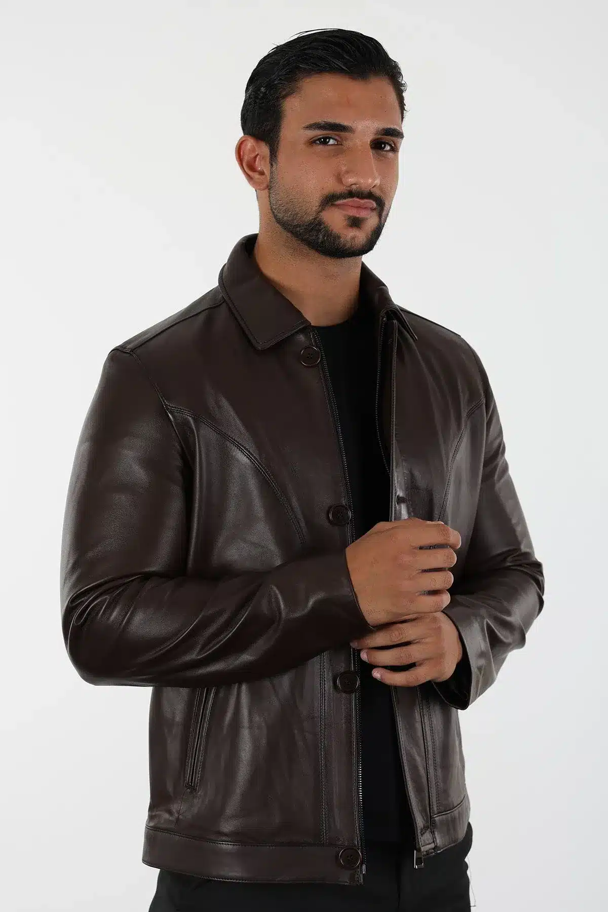 Atlanta Erkek Kahverengi Kısa Hakiki Deri Ceket