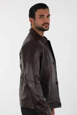 Atlanta Erkek Kahverengi Kısa Hakiki Deri Ceket