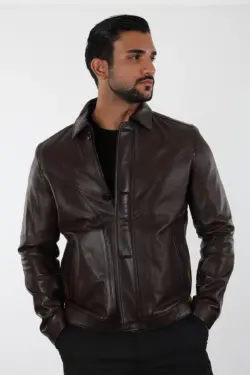 Atlanta Erkek Kahverengi Kısa Hakiki Deri Ceket