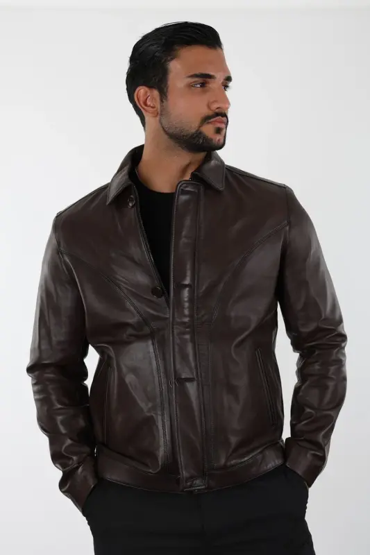 Atlanta Erkek Kahverengi Kısa Hakiki Deri Ceket