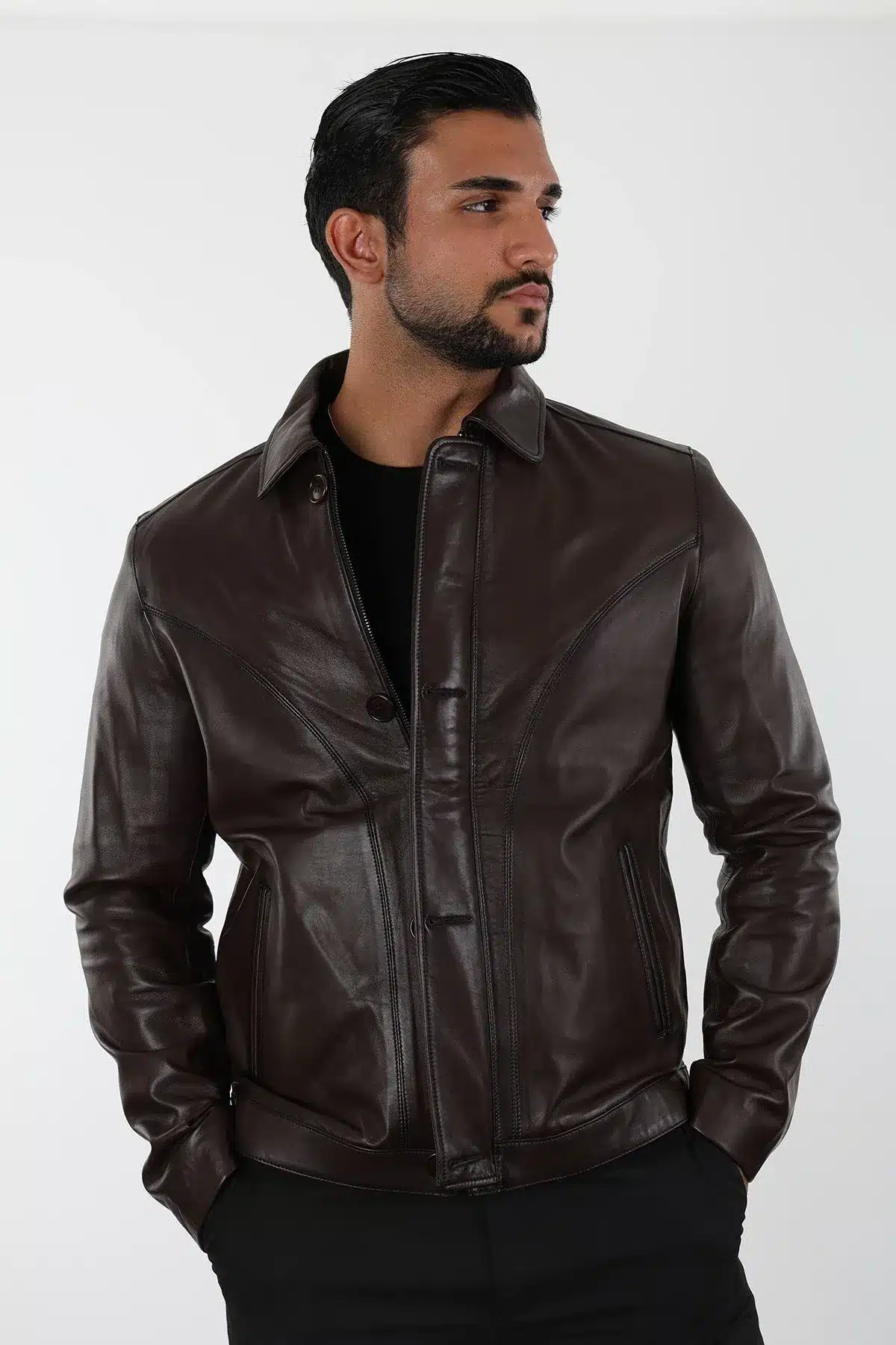 Atlanta Erkek Kahverengi Kısa Hakiki Deri Ceket