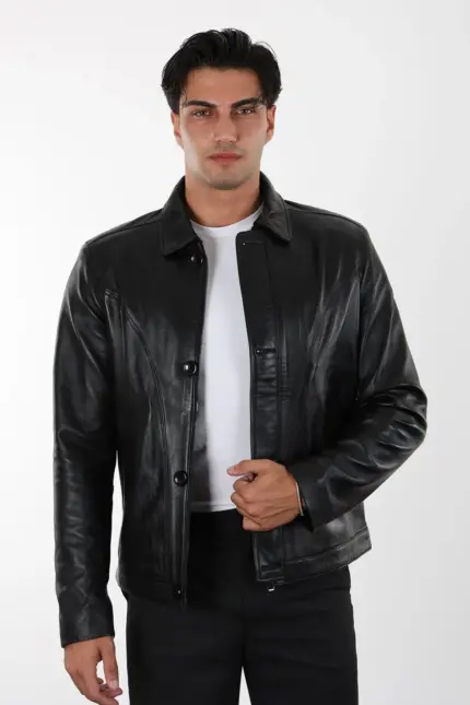Atlanta Erkek Siyah Kısa Hakiki Deri Ceket