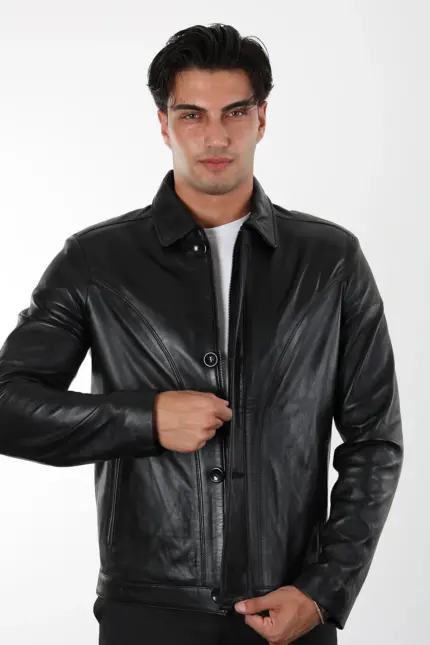 Atlanta Erkek Siyah Kısa Hakiki Deri Ceket