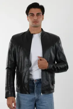 Carolina Erkek Siyah Kısa Hakiki Deri Ceket