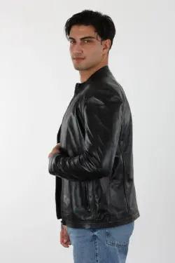 Carolina Erkek Siyah Kısa Hakiki Deri Ceket