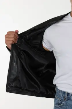 Carolina Erkek Siyah Kısa Hakiki Deri Ceket